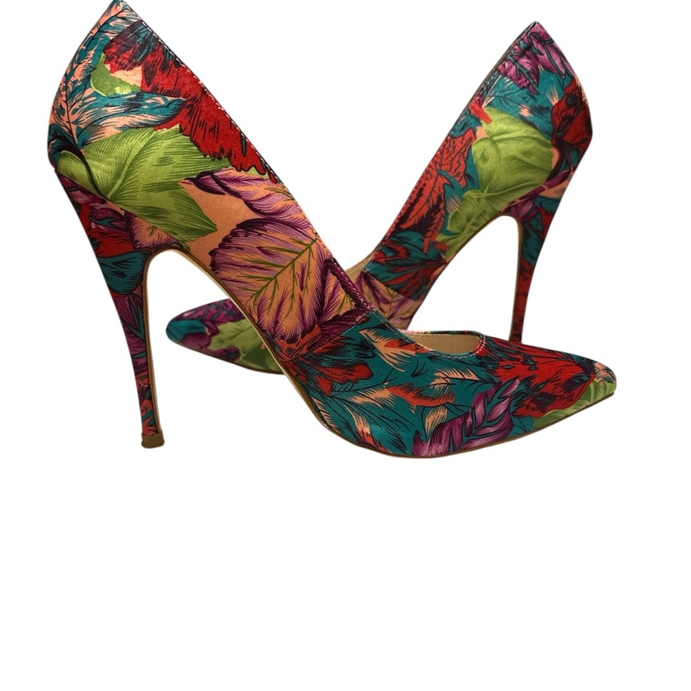 Boston Proper Multicolor Tropical Floral Pointed-Toe Stiletto Heels